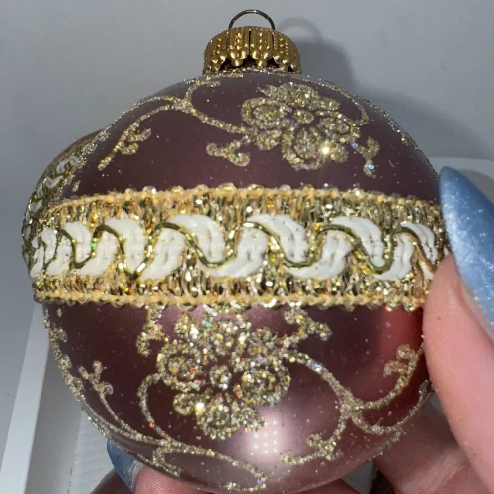 5 Vintage Dusty Antique Rose Gold Krebs‎ Glass Ball Ornament Victorian Chic 2.5